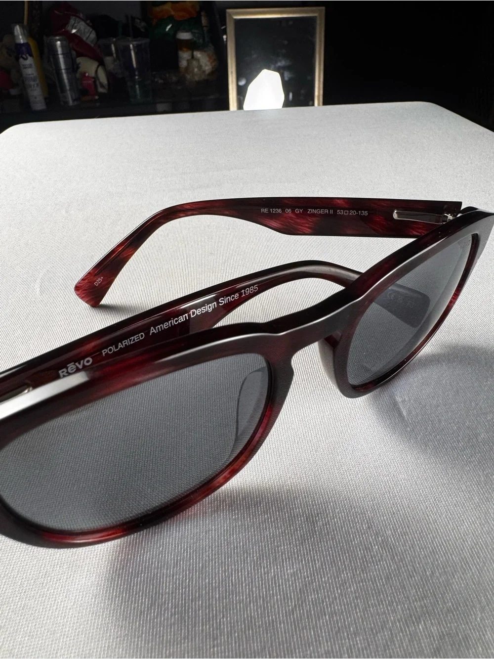 NEW! REVO Zinger 2 RE 1236 06 GY Shiny Red Havana Polarized Grey Mirror Lens uni